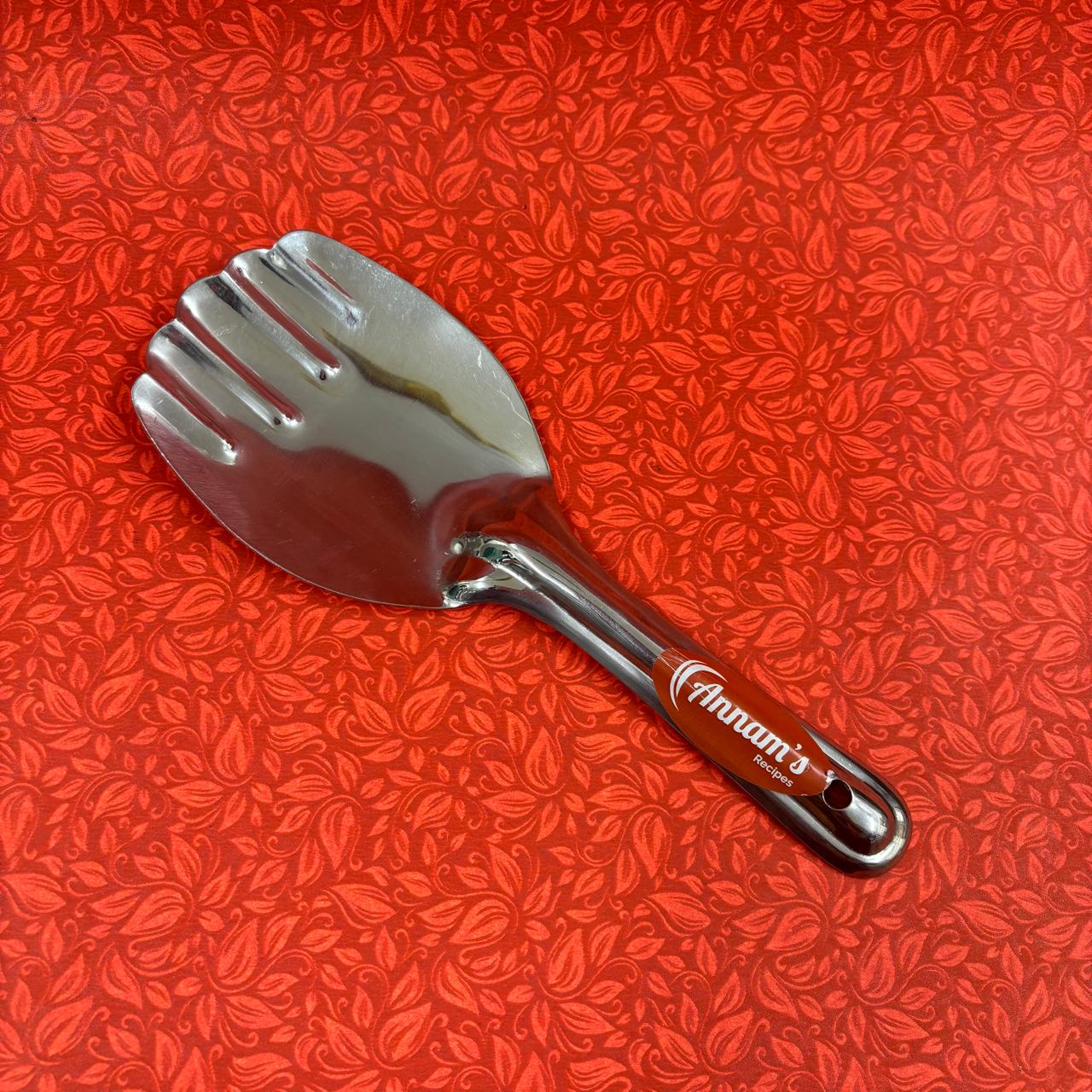 Stainless steel rice serving ladle – front view with long handle