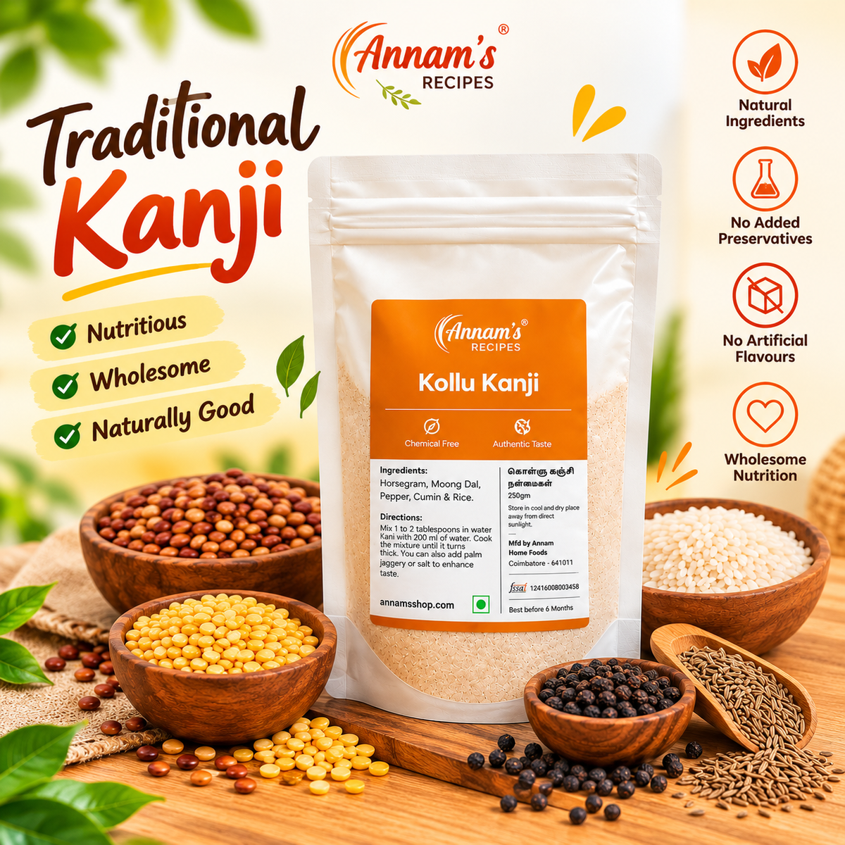 Annam's Kollu Kanji – horse gram kanji mix banner