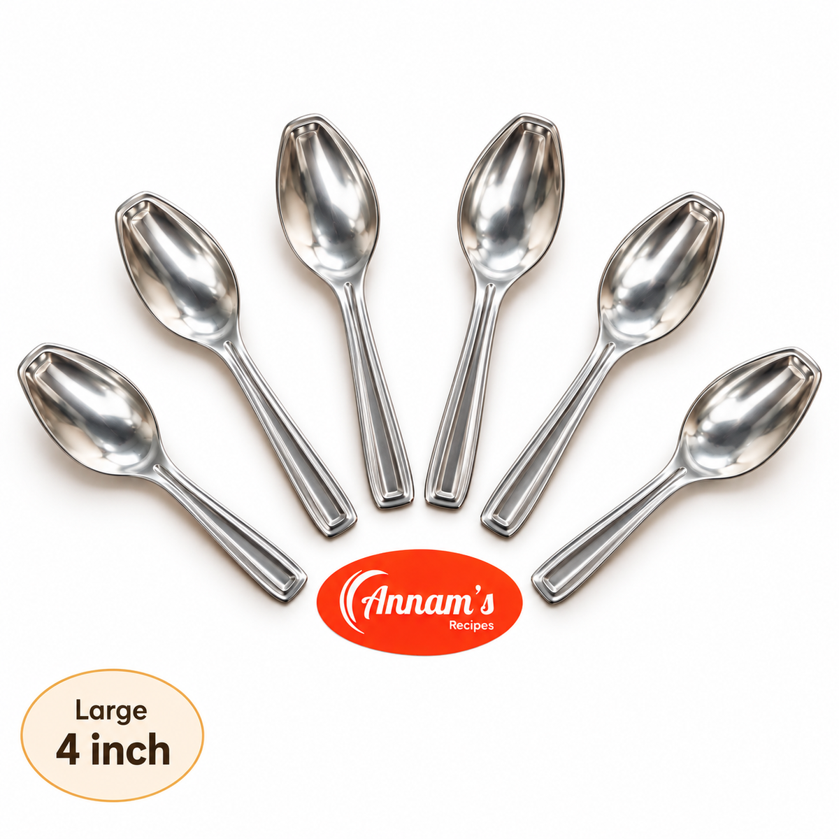 Annam's Masala Spoon in stainless steel – Line design, set of 6, Large 4 inch