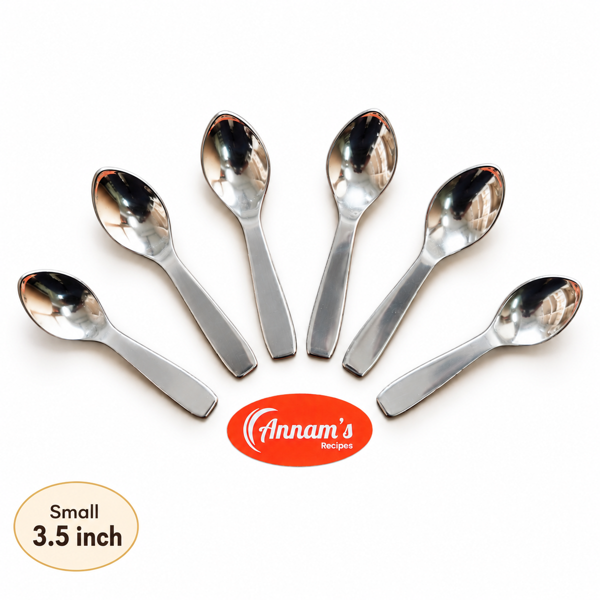 Annam's Masala Spoon in stainless steel – Plain, set of 6, Small 3.5 inch