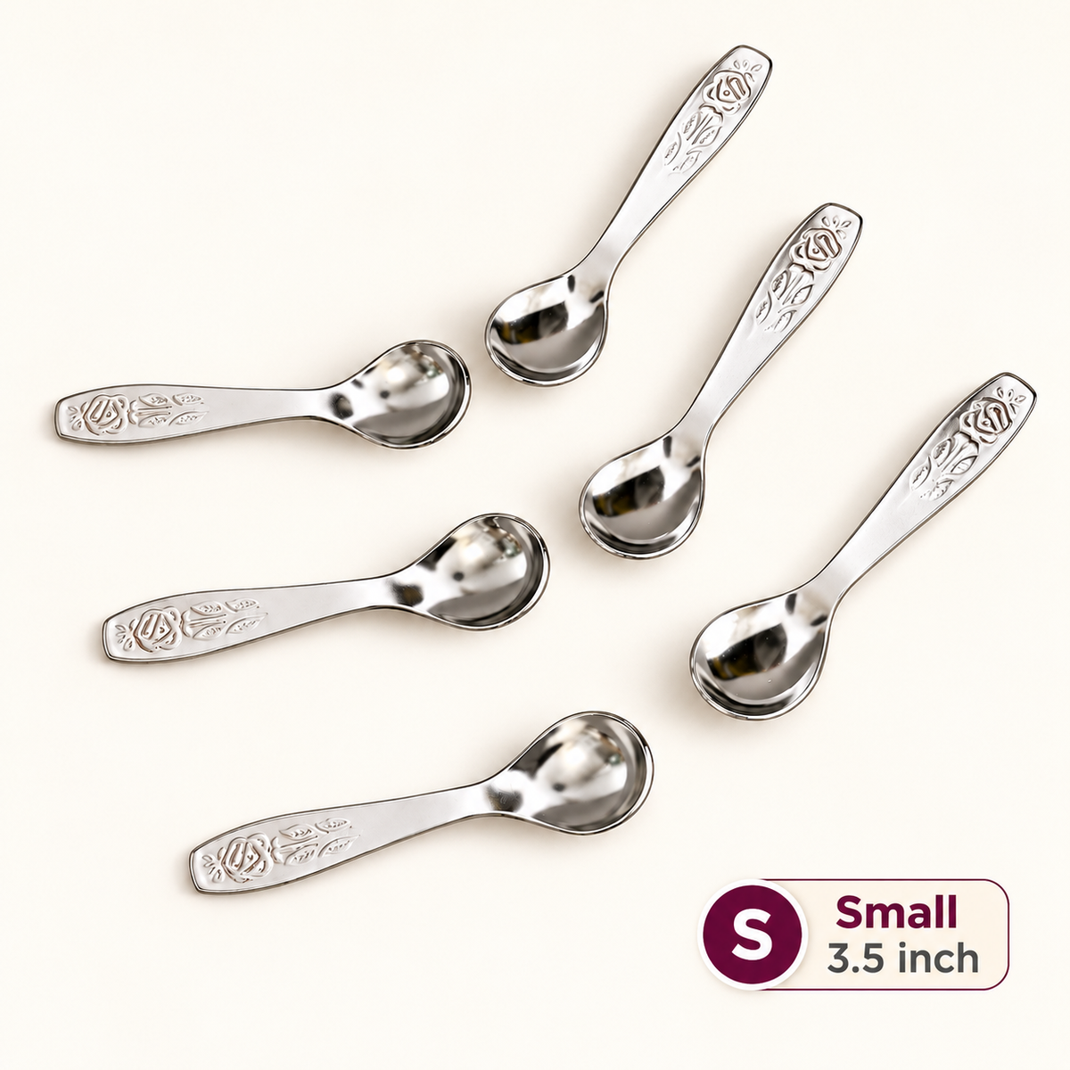 Annam's Masala Spoon in stainless steel – Rose design, set of 6, Small 3.5 inch