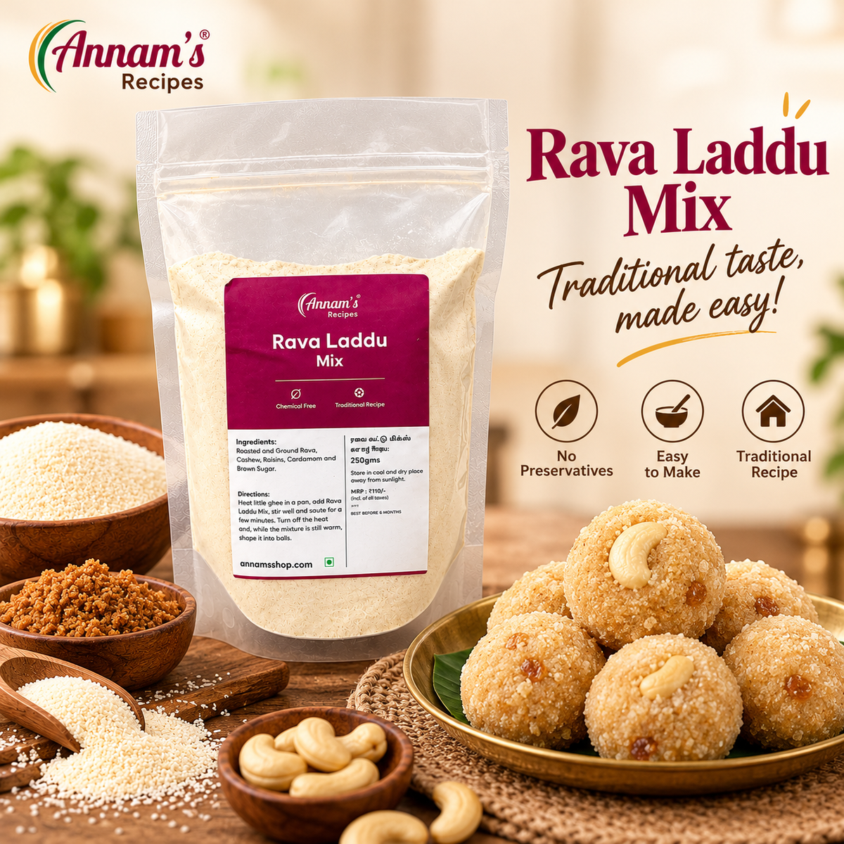 Annam's Rava Laddu Mix – banner