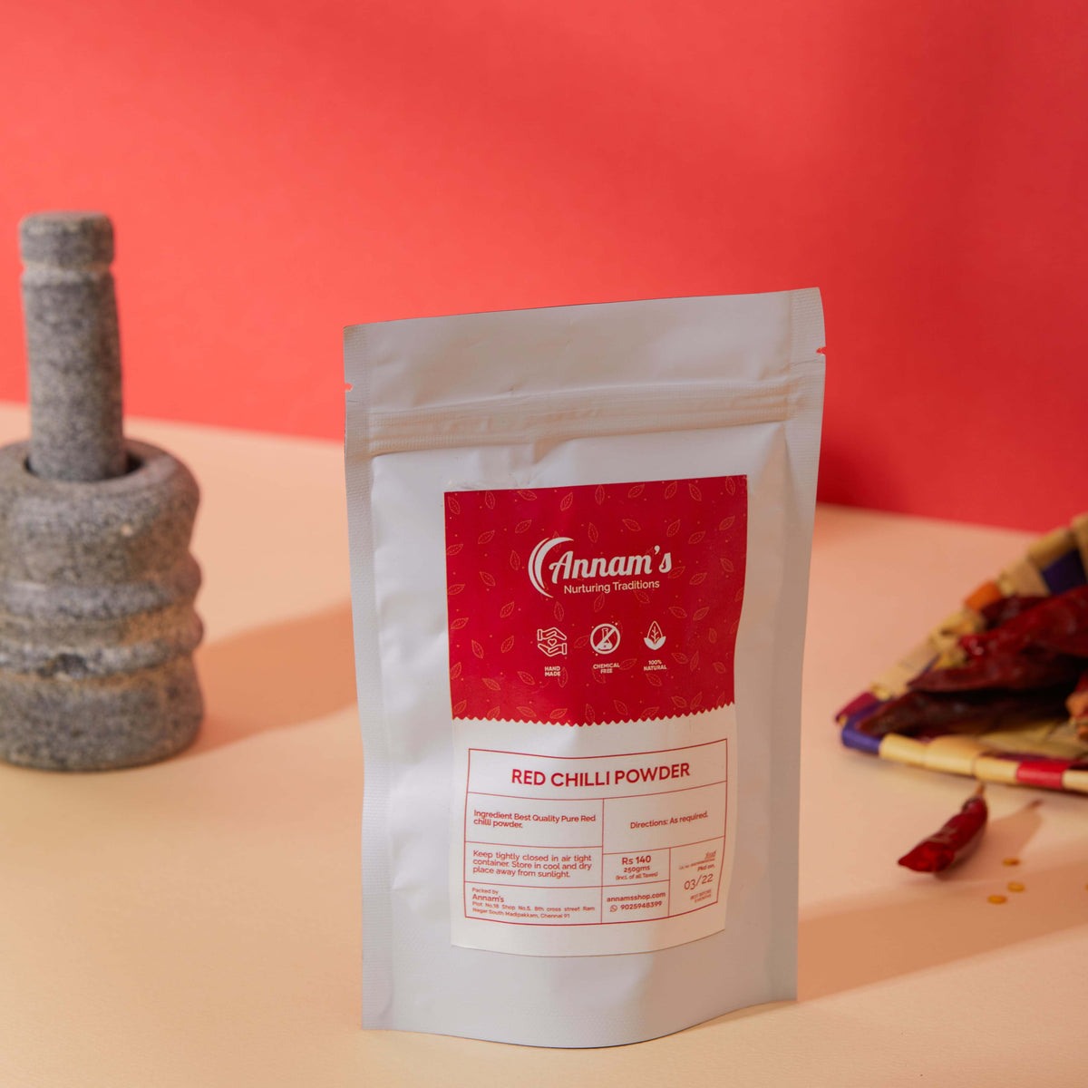Annam's traditional Red Chilli Powder (Milagai Thool) – 250g pack