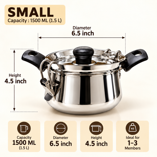 Annam's Rice Strainer Pot (Annapathiram) in stainless steel – Small 1.5 L, 6.5 inch diameter, 4.5 inch height