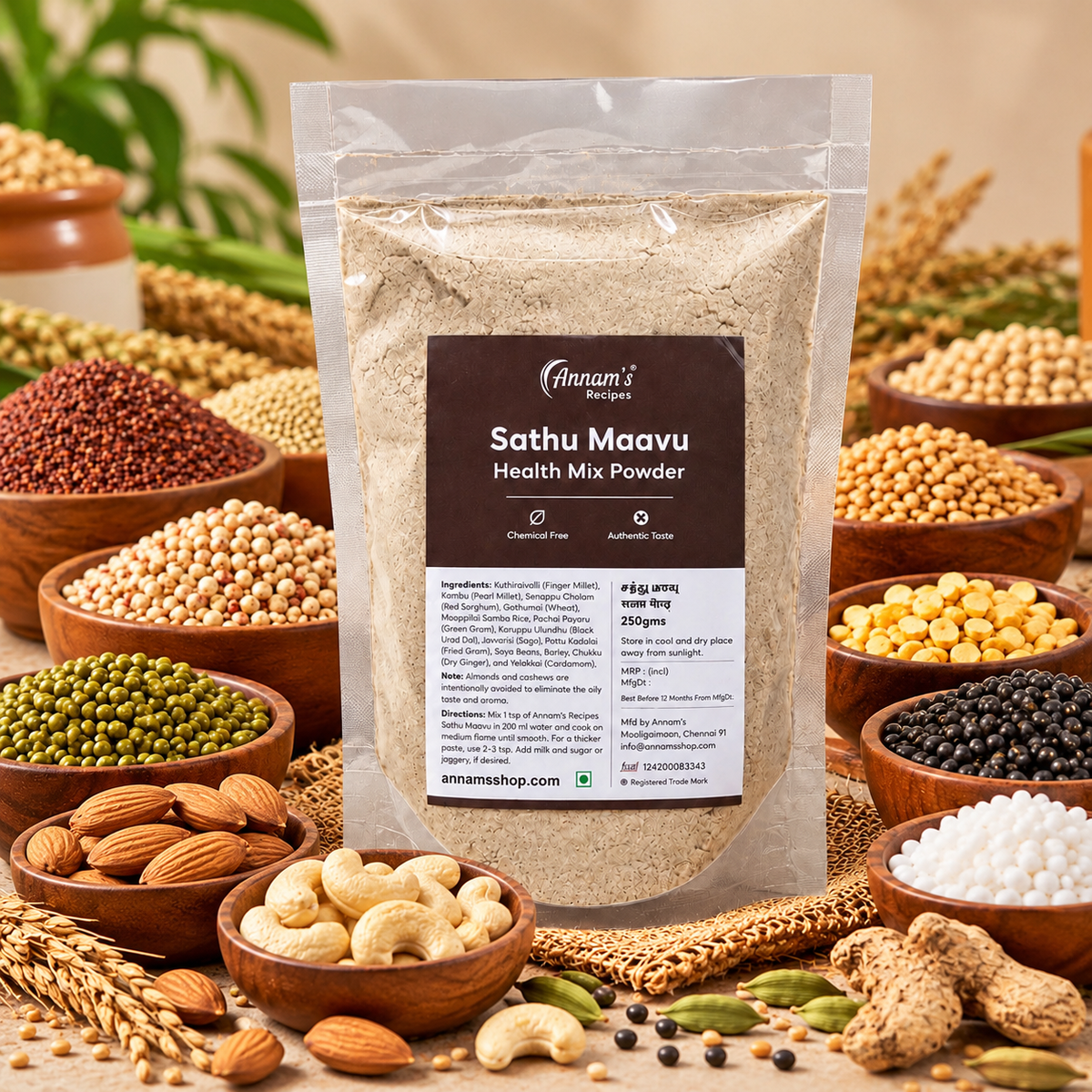 Annam's traditional Sathu Maavu (சத்து மாவு) – pack and ingredients